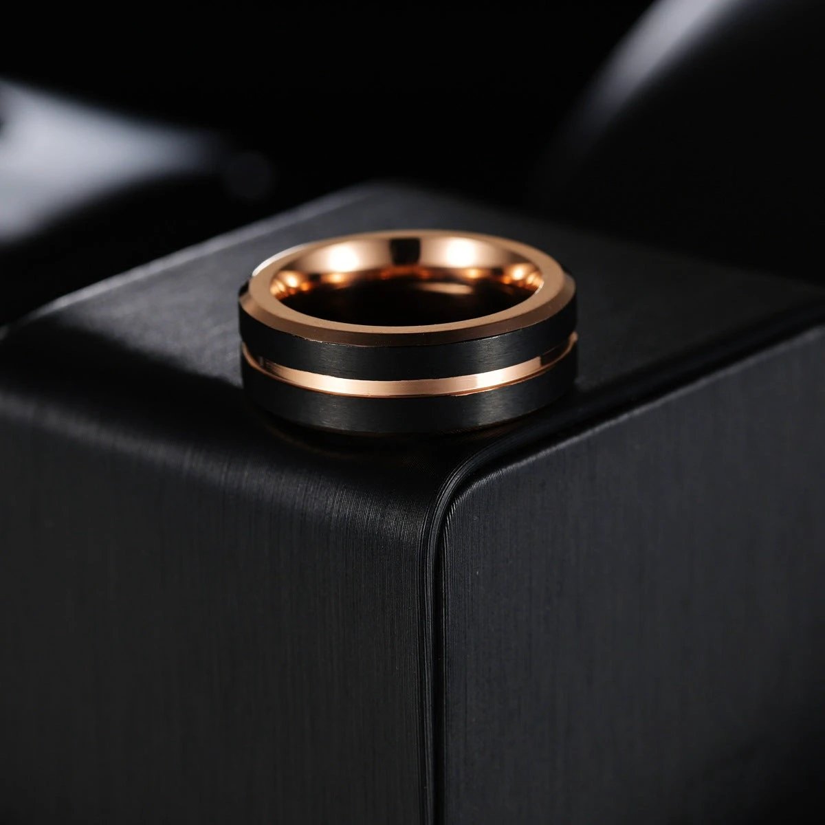 Men's Tungsten Steel Rose Gold Black Ring by GJG Denim