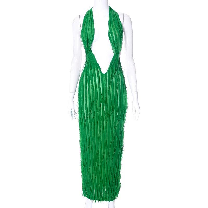 Women's Wave Pattern Chest Wrap Tied Dress by GJG Denim