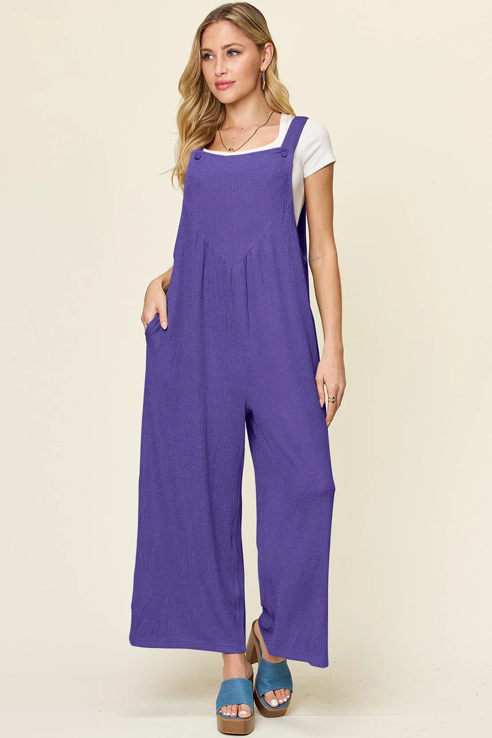 Textured Long Sleeveless Wide Leg Jumpsuit by Lady Ros