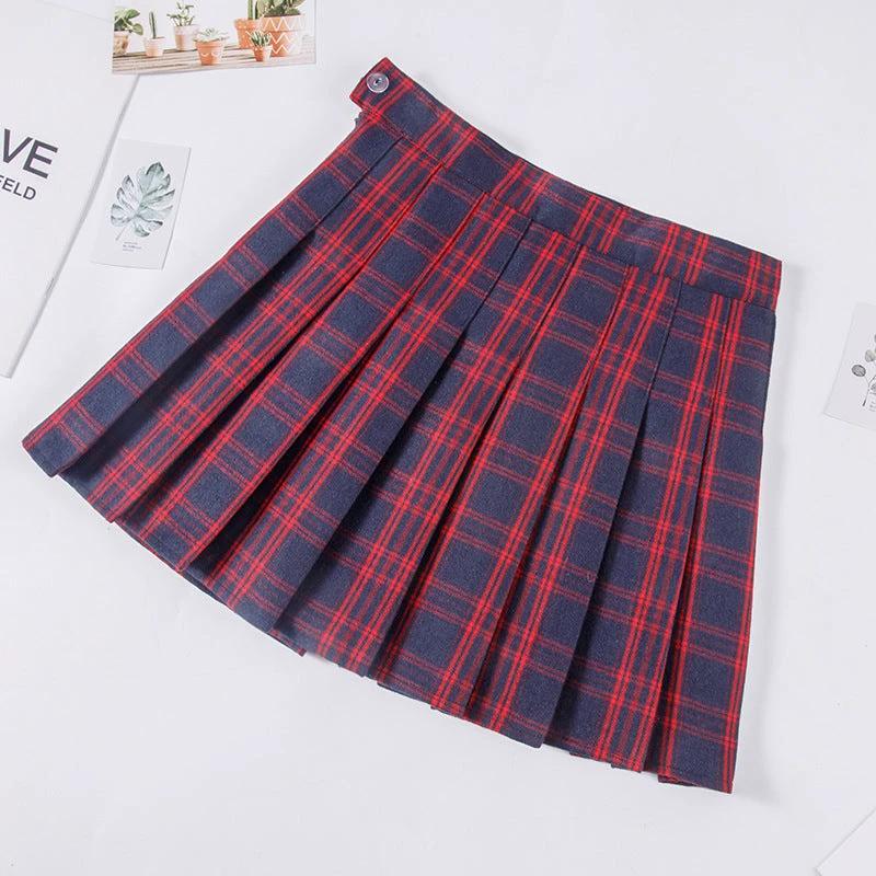 Plaid Pleated Skirt Women's Autumn And Winter High Waist Short by GJG Denim