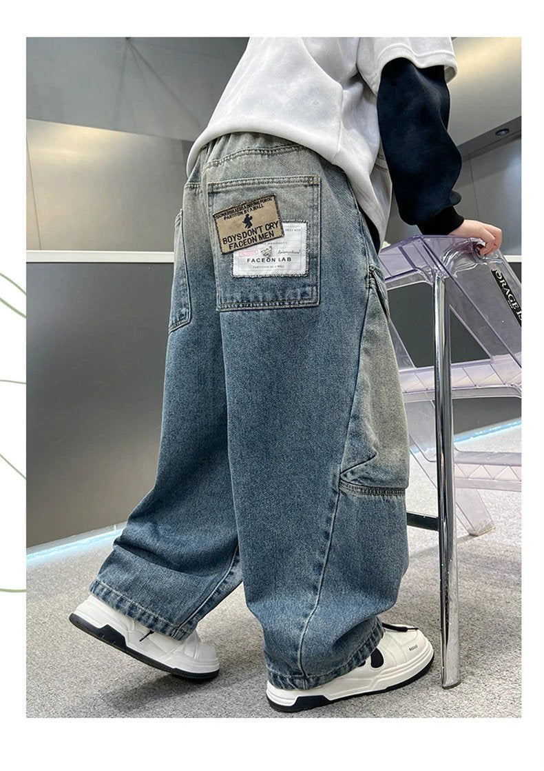 Simple And Versatile Boys' Pants Loose Cargo Jeans by GJG Denim