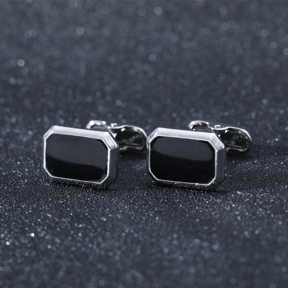 Round Geometric Black Gemstone Cufflinks For Men by GJG Denim