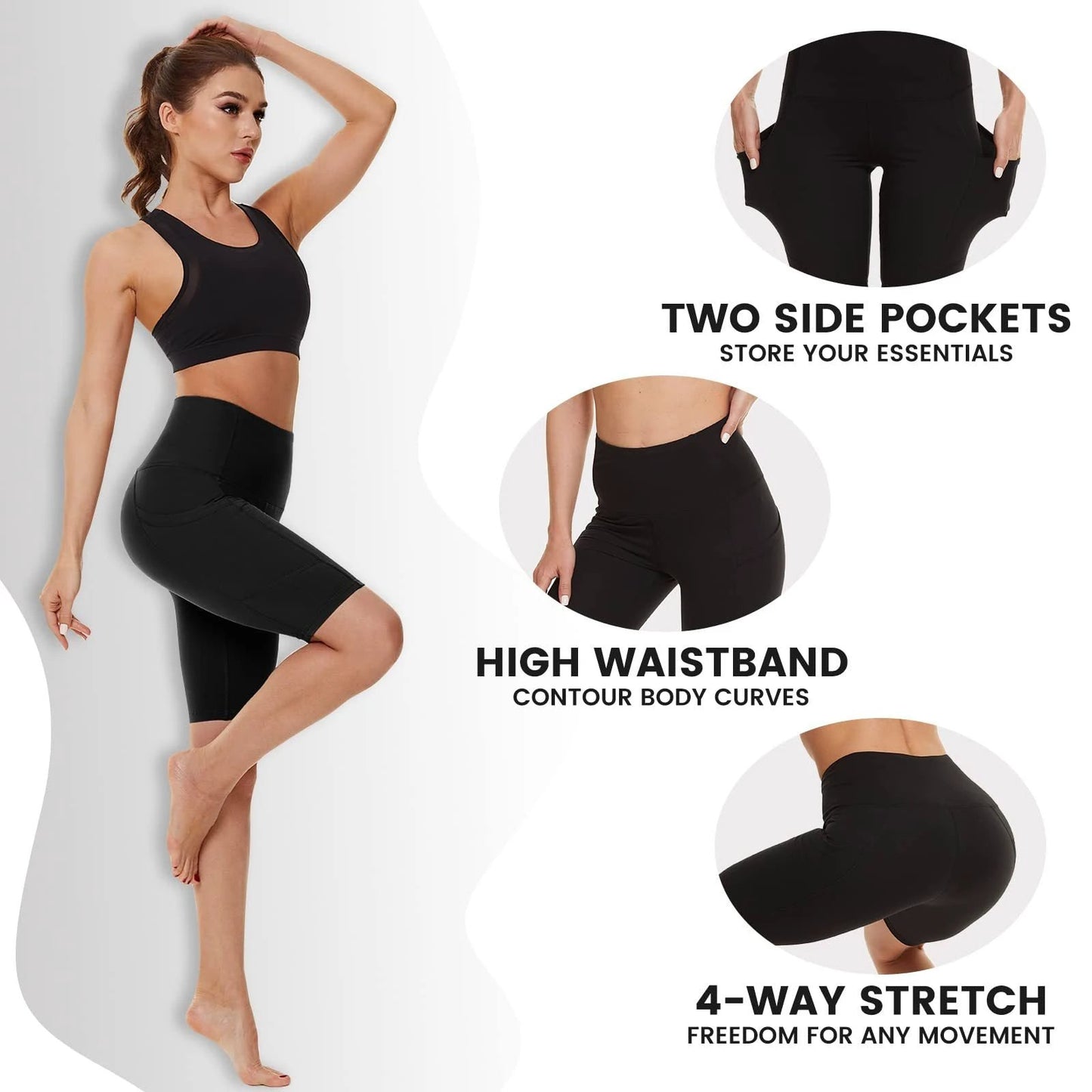 3 Pack Biker Shorts For Women High Waist With Pockets - '' Summer Tummy Control Spandex Workout Running Yoga Shorts by GJG Denim