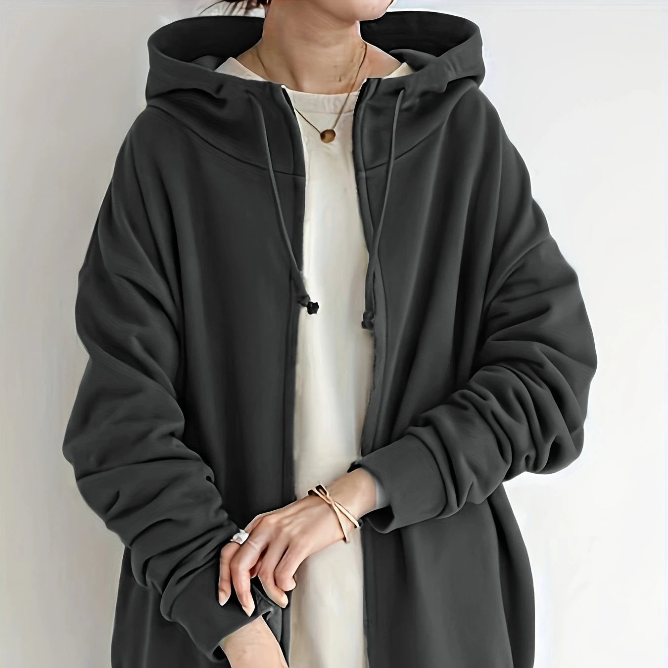New Personality Street Sweater Zipper Hooded Long by GJG Denim