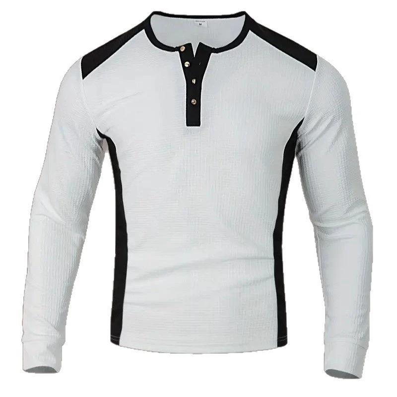 Men's Long-sleeve Shirt With Patchwork Jacquard Design Loose Fit by GJG Denim