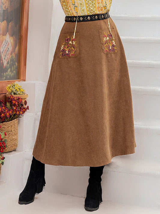 Plus Size Embroidered Pocketed High Waist Skirt by Lady Ros
