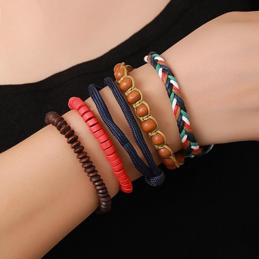 Retro Men's Coconut Wood Multi-Layer Stackable Bracelet Set by GJG Denim
