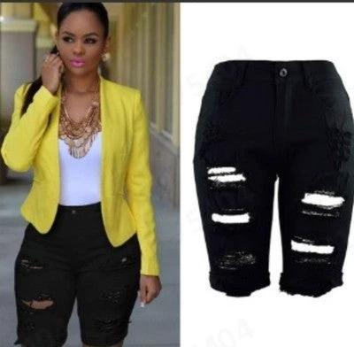 Fashion High Waist Ripped Denim Shorts For Women by GJG Denim