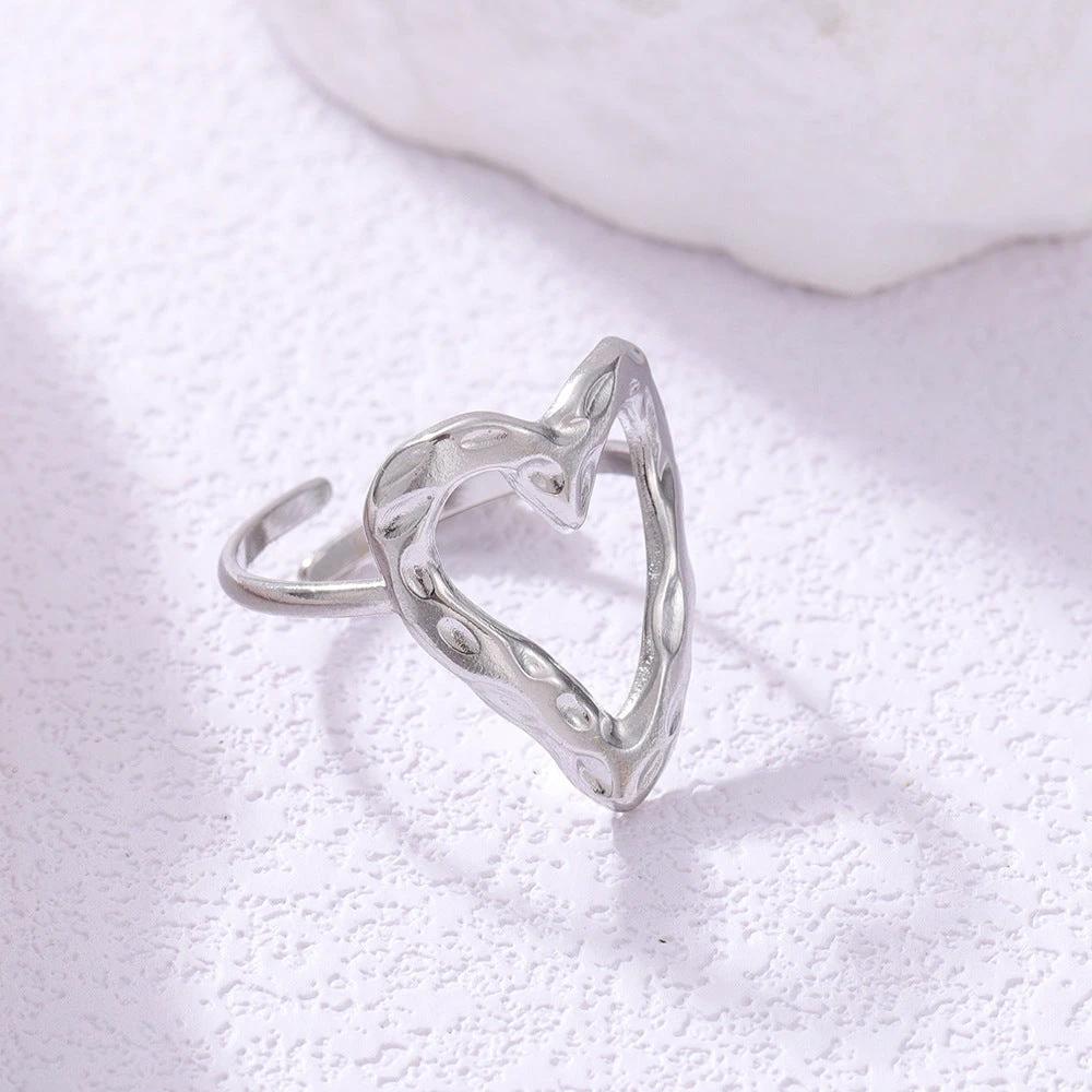 Retro Love Adjustable Stainless Steel Ring by GJG Denim