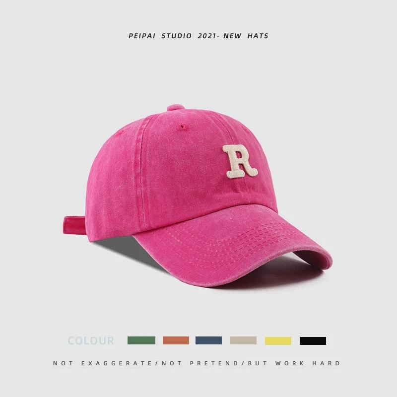 Washed Letter R Ball Cap For Men by GJG Denim