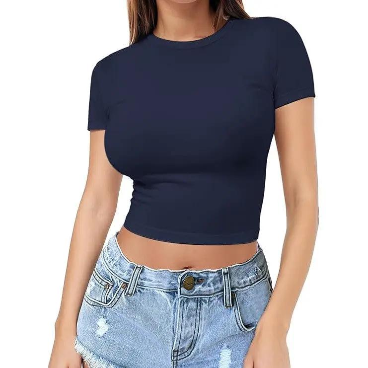 Womens Midriff-baring T-Shirt, Sassy Summer Pullover Top by GJG Denim