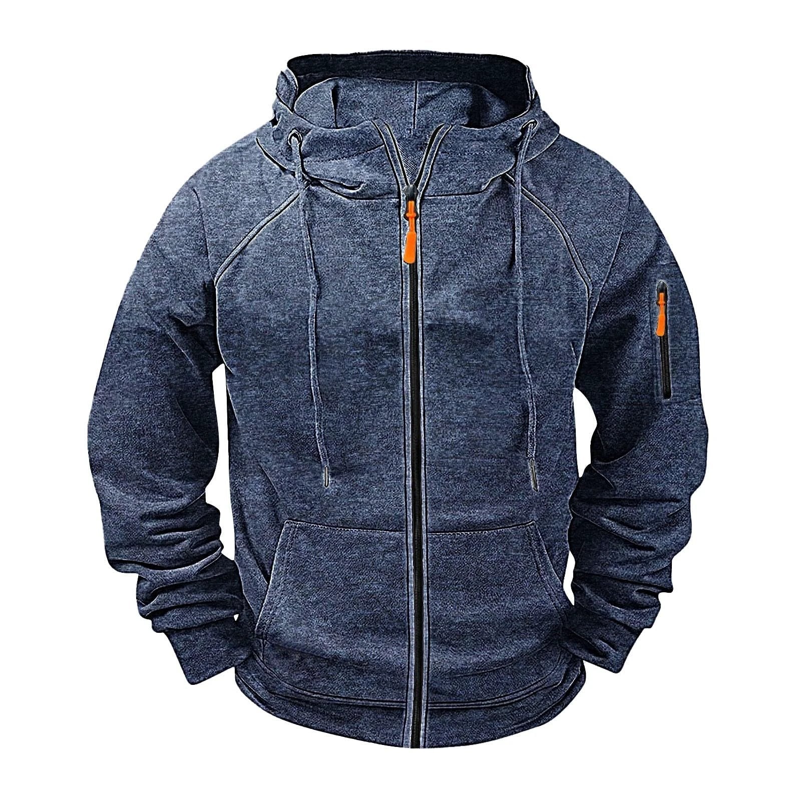 Men's Loose Leisure Hooded Zip-up Sweater by GJG Denim