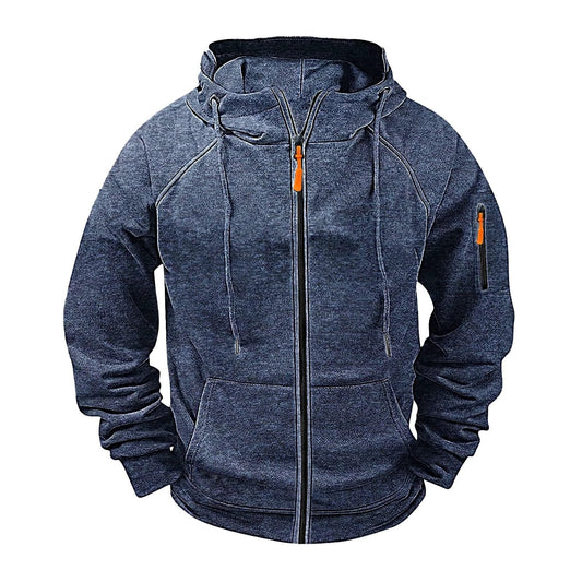 Men's Loose Leisure Hooded Zip-up Sweater by GJG Denim