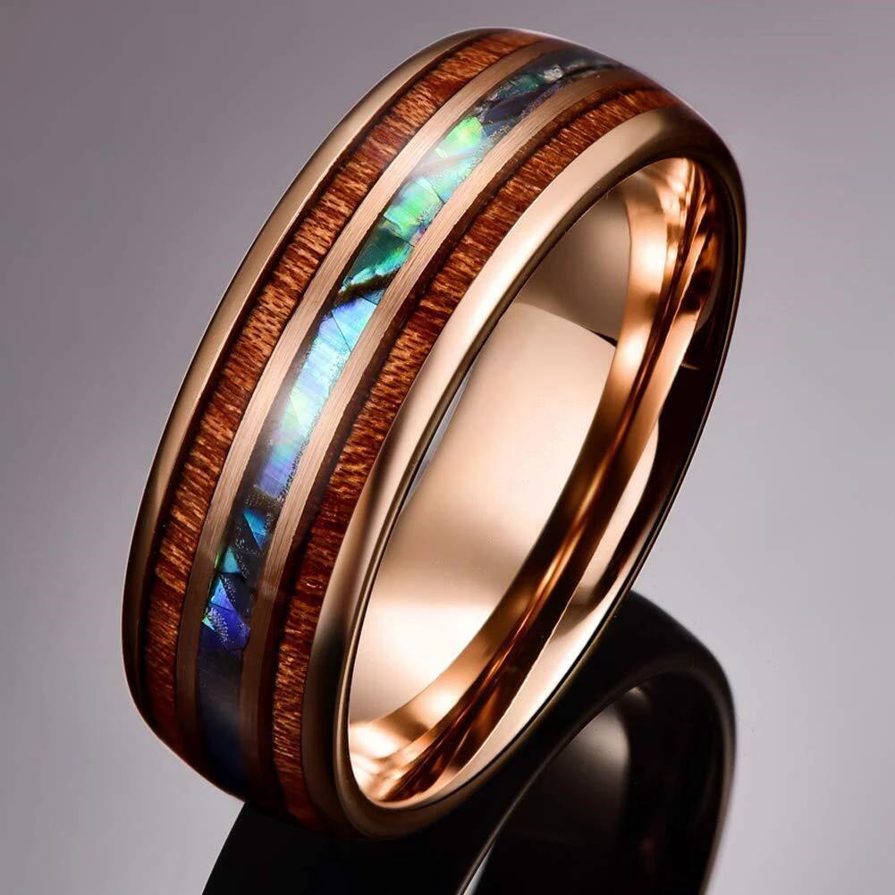 8mm Wood Grain Shell Titanium Steel Ring For Men by GJG Denim
