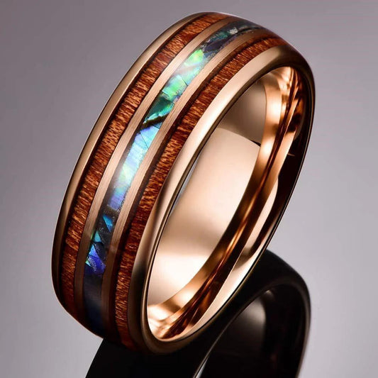 8mm Wood Grain Shell Titanium Steel Ring For Men by GJG Denim