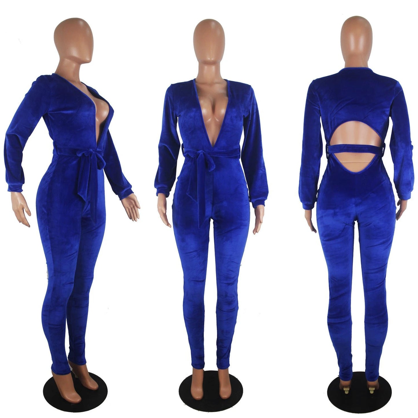 Sexy Fashion Solid Color Silver Fox Velvet Jumpsuit by GJG Denim