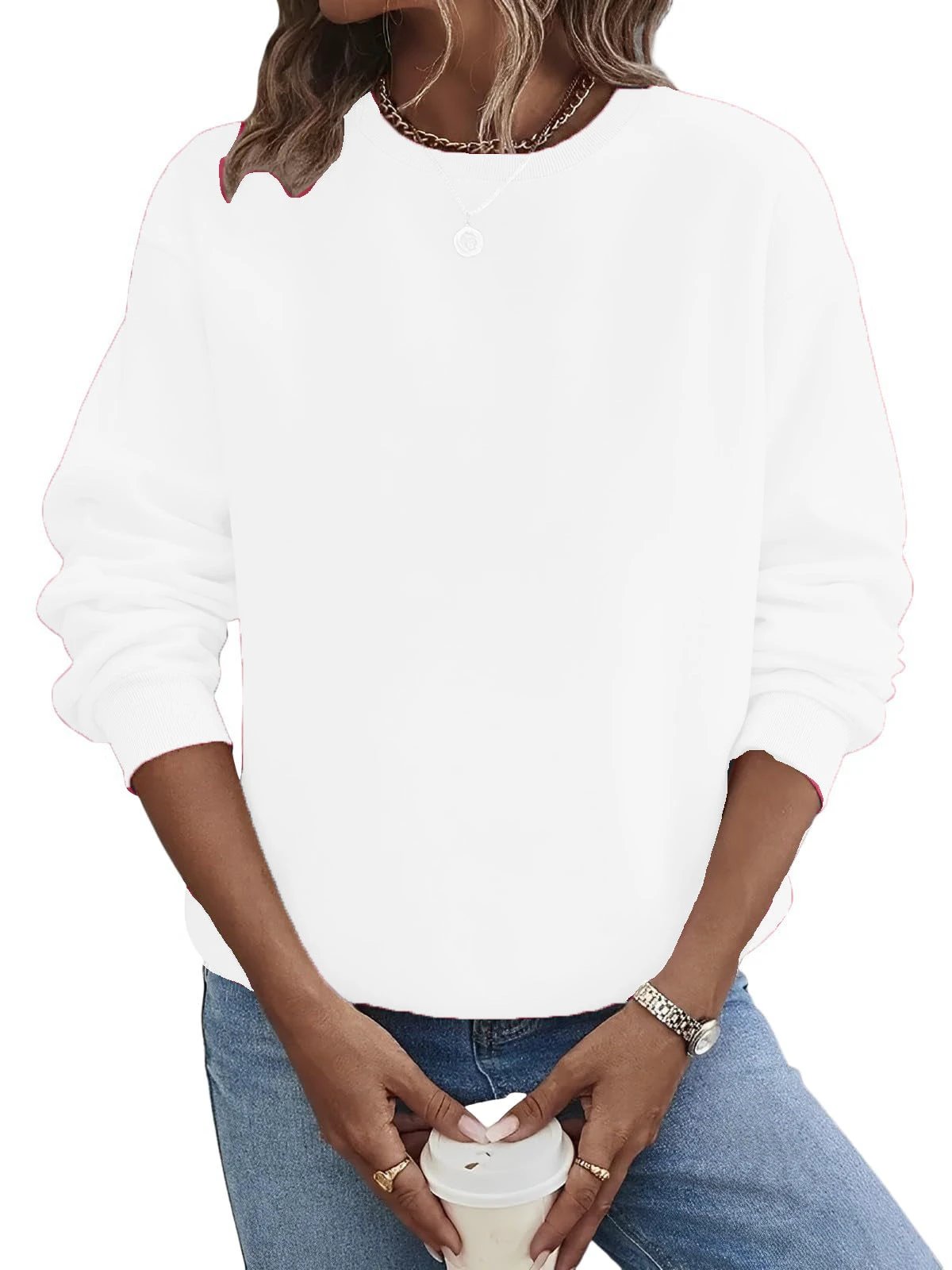 Solid Color Blank Round Neck Plus Size Fashion Sweater by GJG Denim