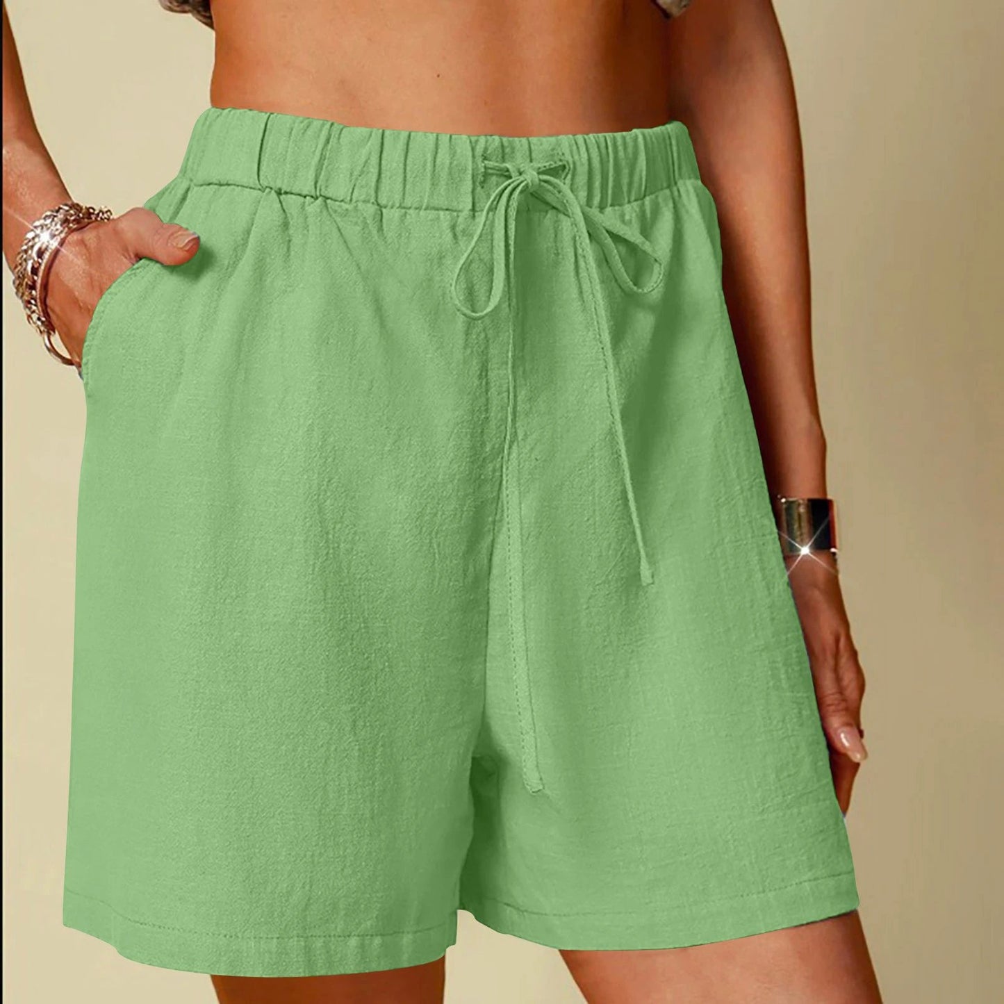 Women's Cotton Linen Pure Color Comfort Wide Leg Shorts by GJG Denim