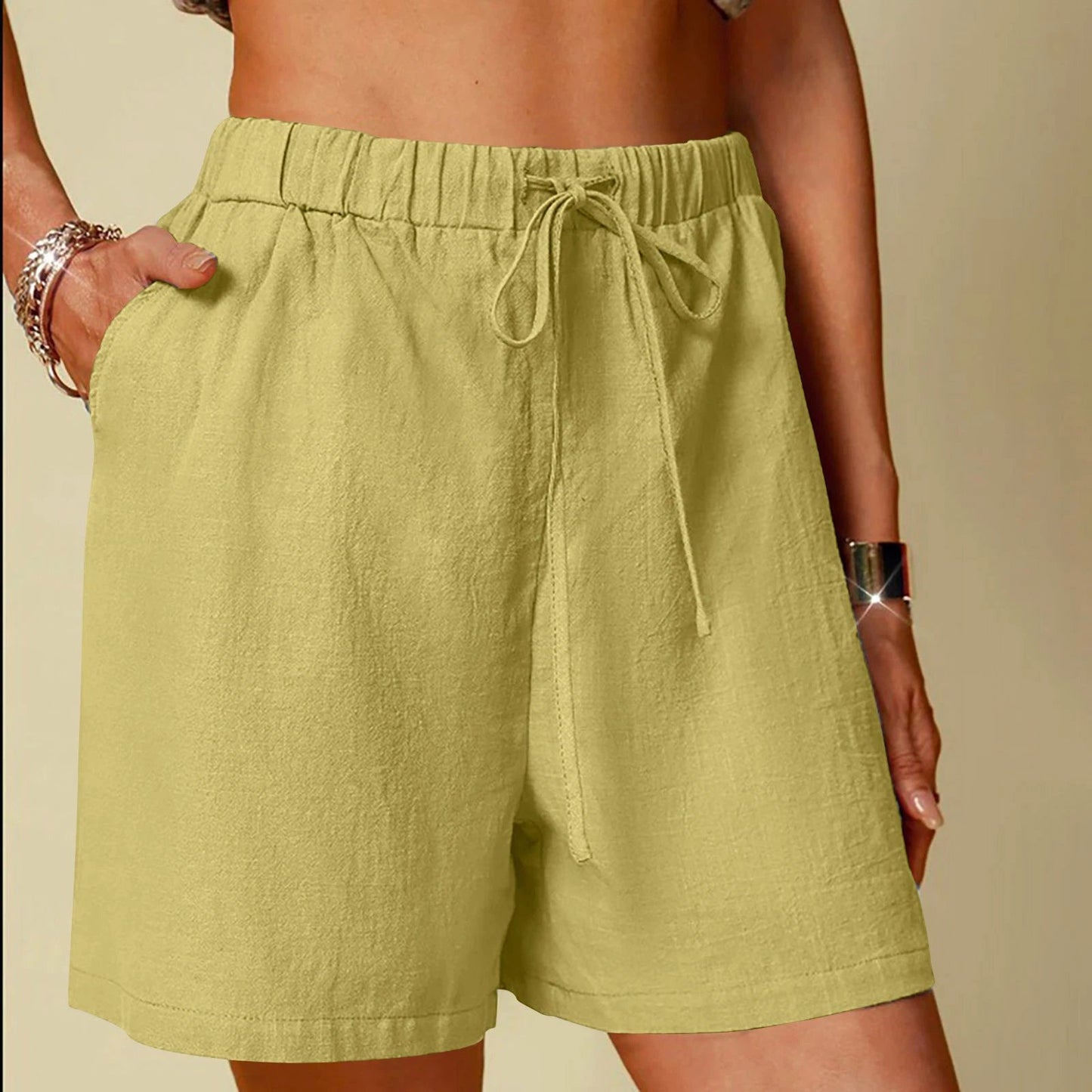 Women's Cotton Linen Pure Color Comfort Wide Leg Shorts by GJG Denim