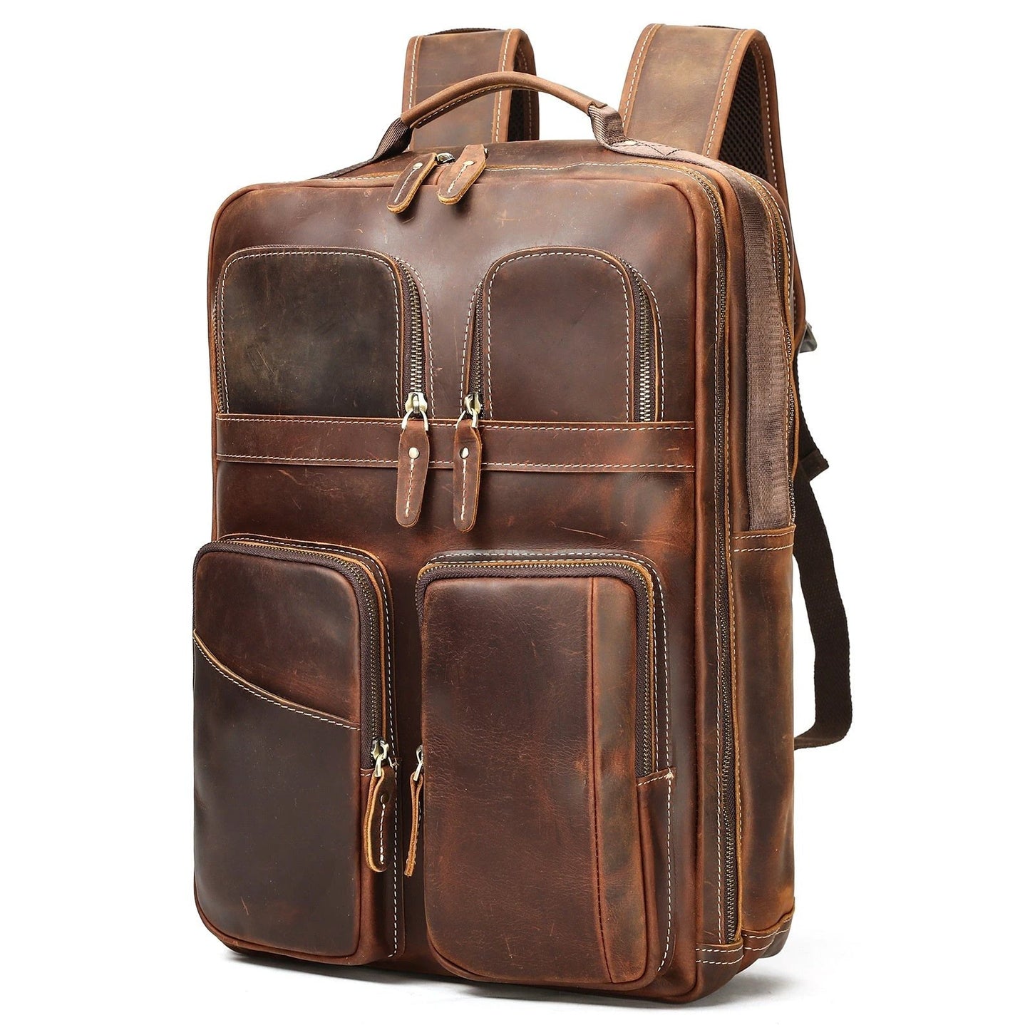 Men's Leather Large-Capacity Backpack by GJG Denim
