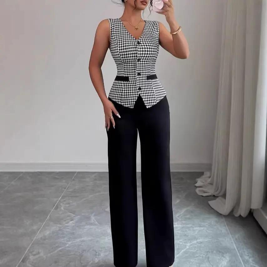 Slim-fit Vest And Solid-color Trousers Casual Suit by GJG Denim