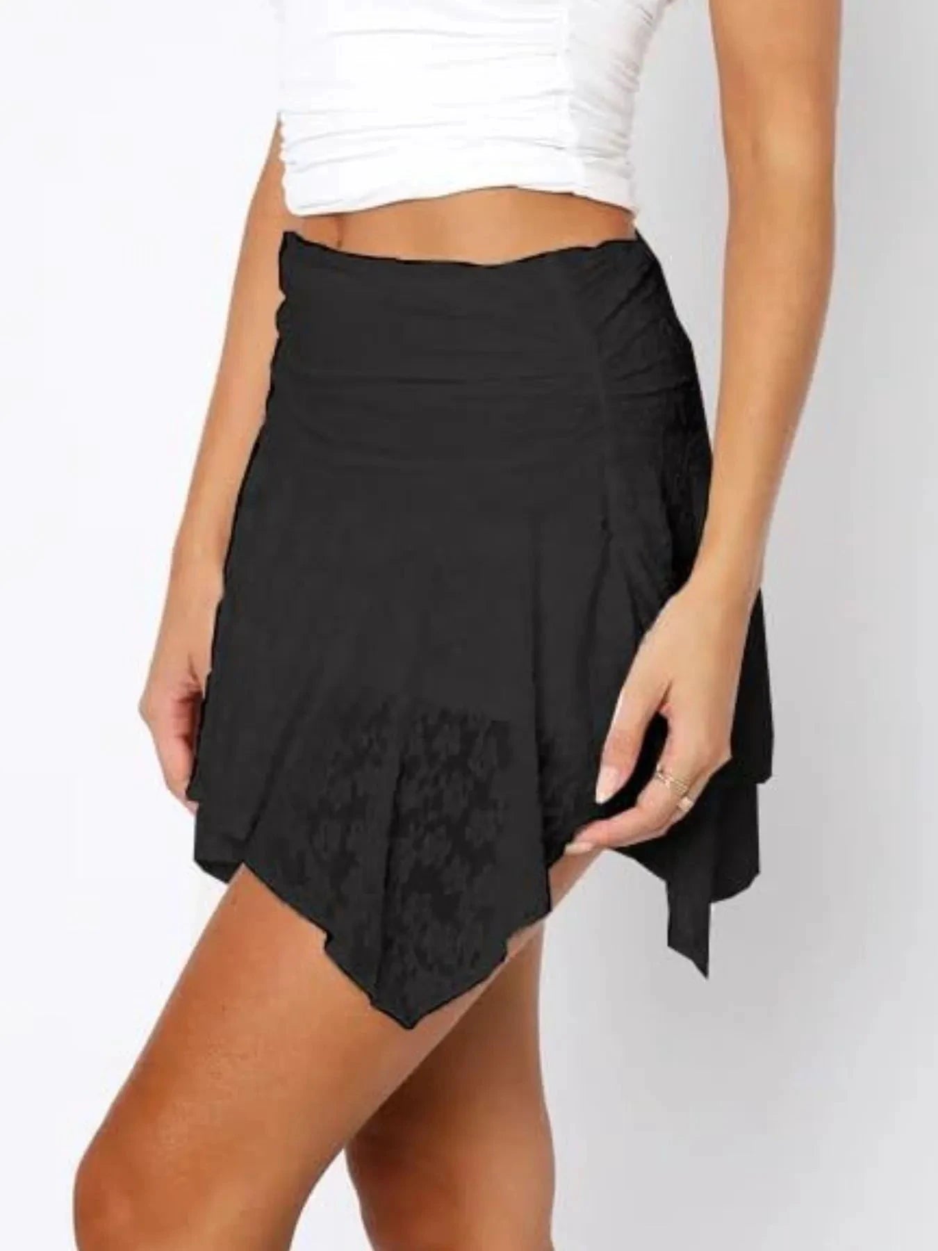 Asymmetric Hem Lace Ruffle Mini Skirt by Lady Ros