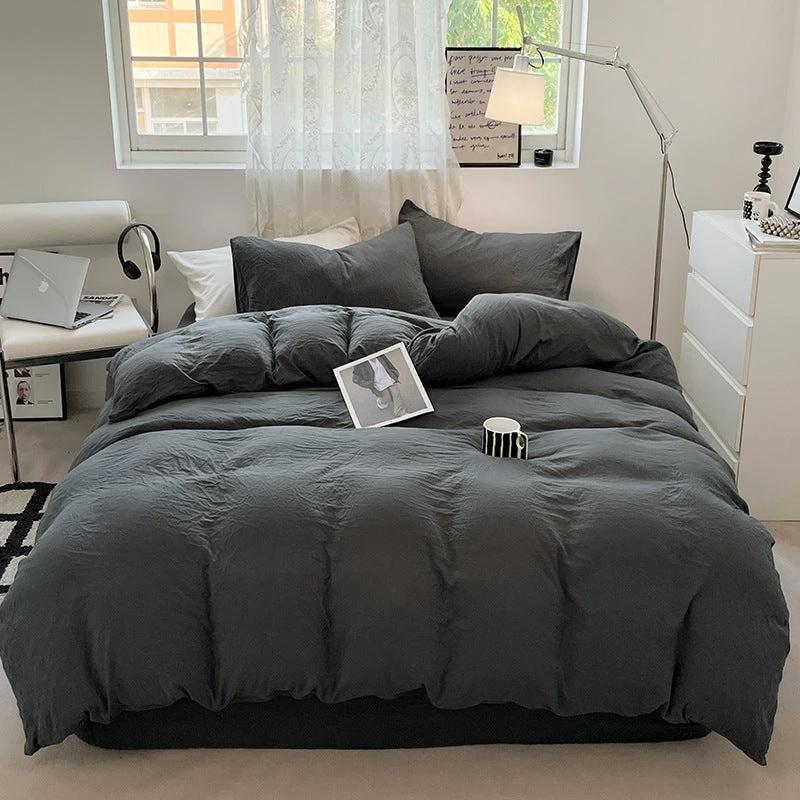 Solid Color Super Soft Washed Cotton Duvet Cover Four-piece Set by GJG Denim