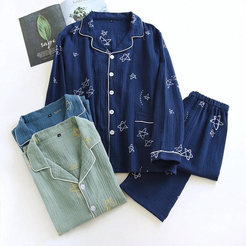 Men's Cotton Crepe Double-layer Gauze Pajamas by GJG Denim