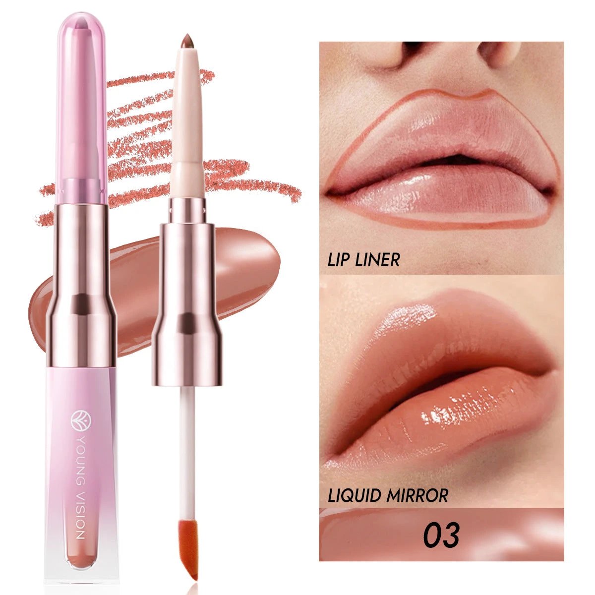 Double-headed Lip Liner Mirror Lip Gloss Two-in-one Multi-purpose Outline Lip Shape by GJG Denim
