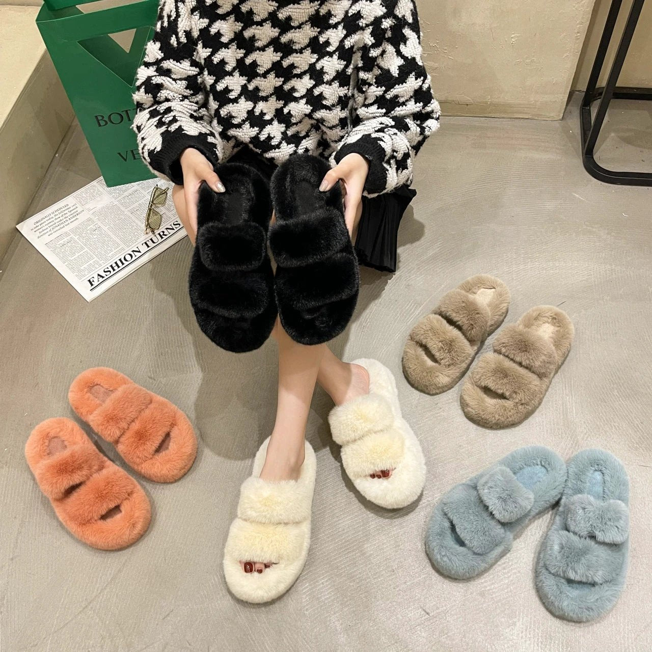 Fuzzy Slippers Women House Shoes Fluffy Bedroom Slippers by GJG Denim