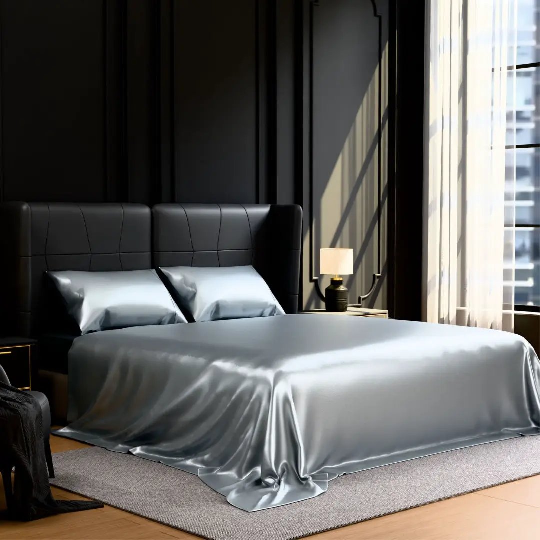 Satin Bed Sheets, Full Size Sheets Set, 4 Pcs Silky Bedding Set With 15 Inches Deep Pocket For Mattress Full, Grey by GJG Denim