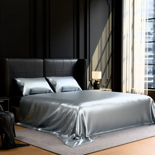 Satin Bed Sheets, Full Size Sheets Set, 4 Pcs Silky Bedding Set With 15 Inches Deep Pocket For Mattress Full, Grey by GJG Denim