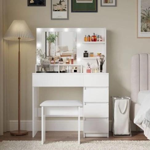 Makeup Vanity Desk Set With Mirror & Light by GJG Denim