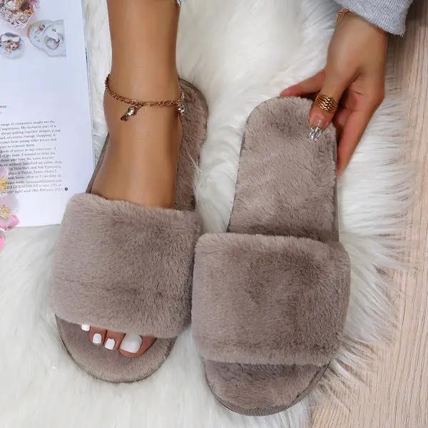Women's Indoor Plush Flat Slippers by GJG Denim