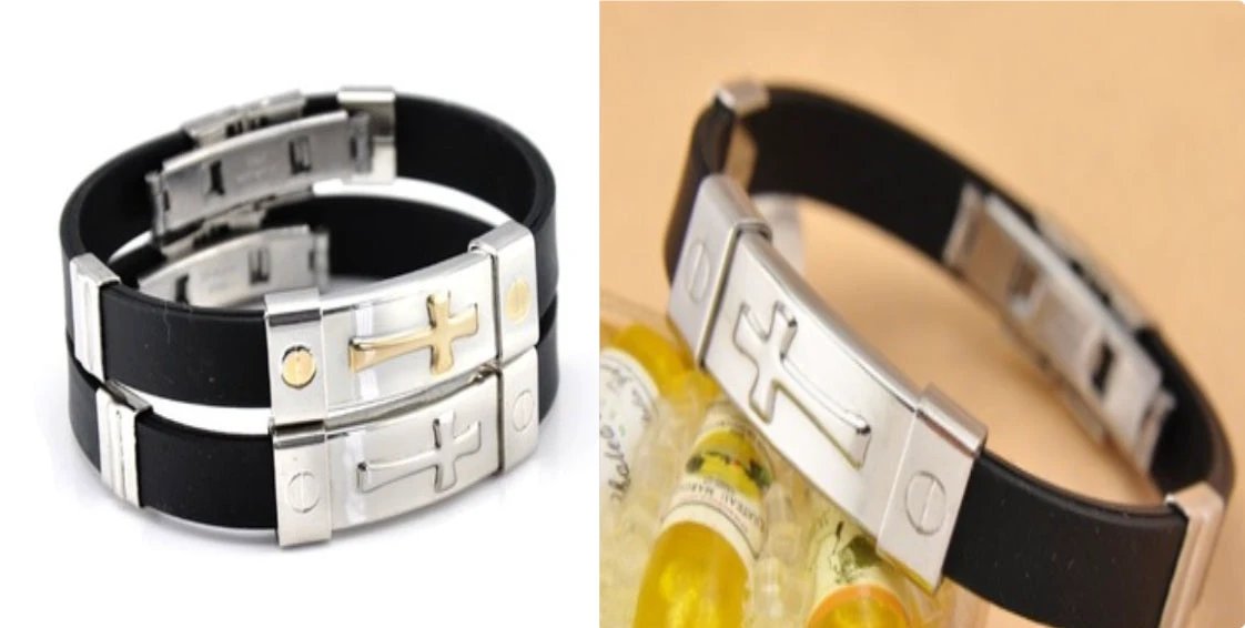 Cross Silicone Titanium Steel Bracelet For Men by GJG Denim