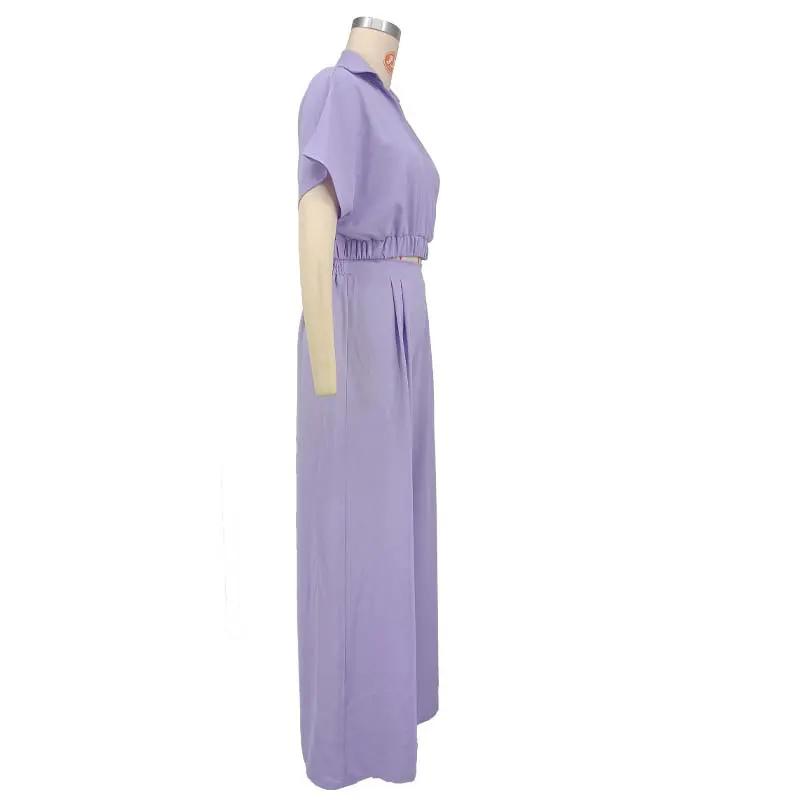 Solid-color Lapel Fashionable Loose-fitting Womens Set by GJG Denim