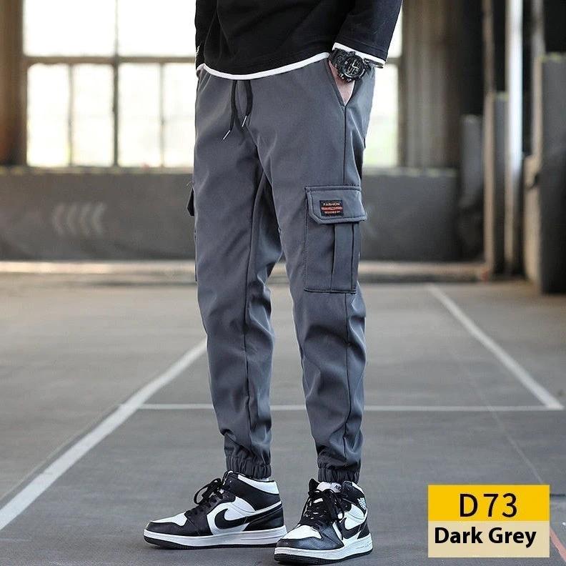 Men's Loose All-match Multi-pocket Wear-resistant Solid Color Ankle Banded Cargo Pants by GJG Denim