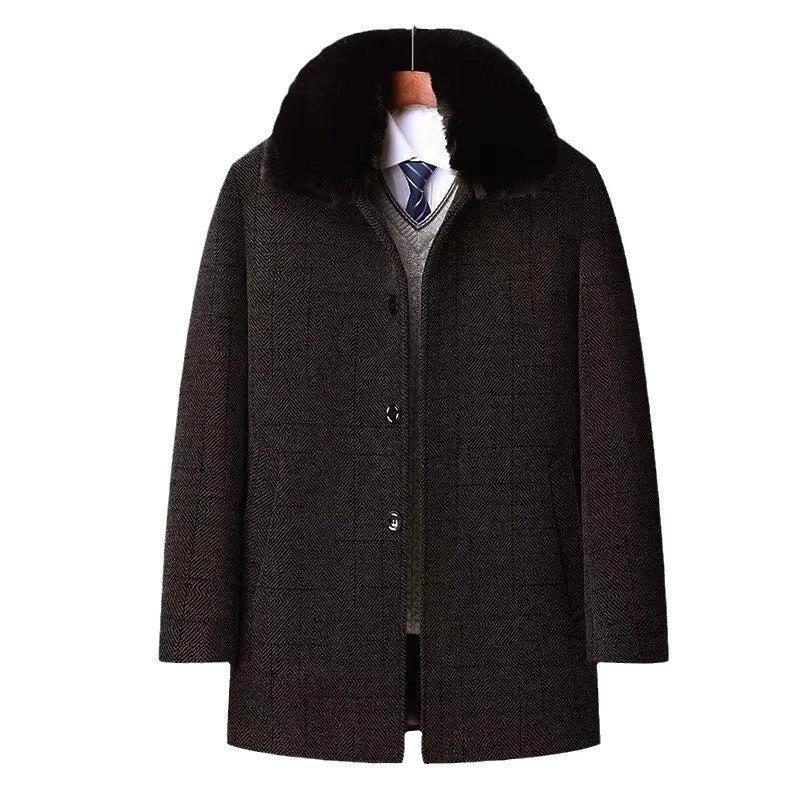 Men's Trench Coat Chenille Fleece-lined Woolen Coat by GJG Denim