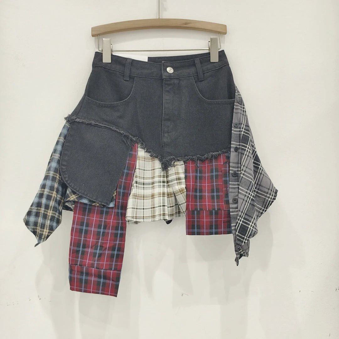 Irregular Hem Patchwork Denim Skirt For Women by GJG Denim