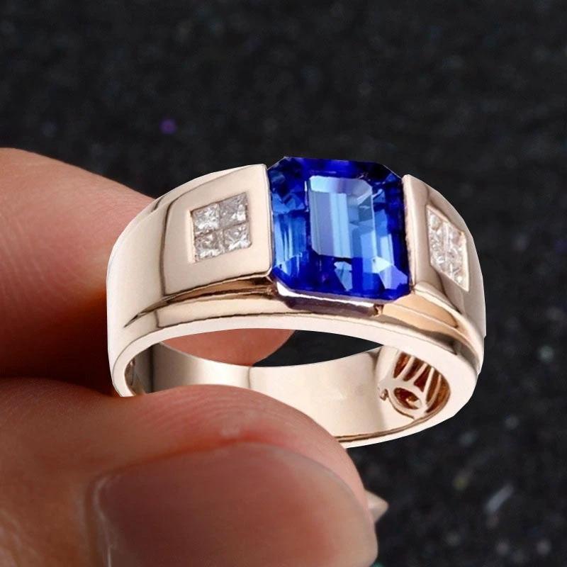 Sapphire Retro Fashion Rose Gold Crystal Alloy Ring For Men by GJG Denim