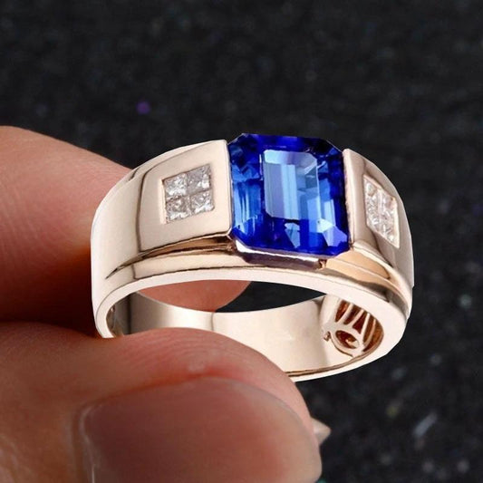 Sapphire Retro Fashion Rose Gold Crystal Alloy Ring For Men by GJG Denim