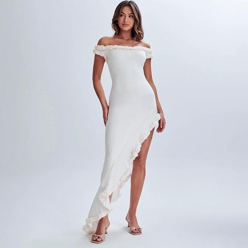 Sexy Off-neck Lace Dress ruffle by GJG Denim