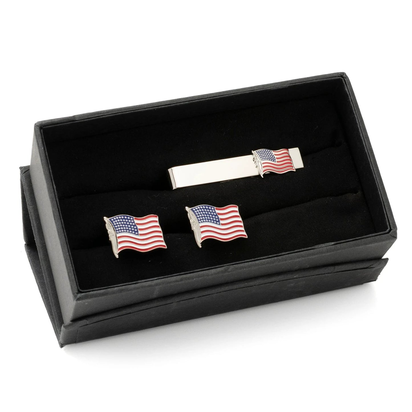 American Waving Flag Cufflinks and Tie Bar Gift Set by Cufflinks.com