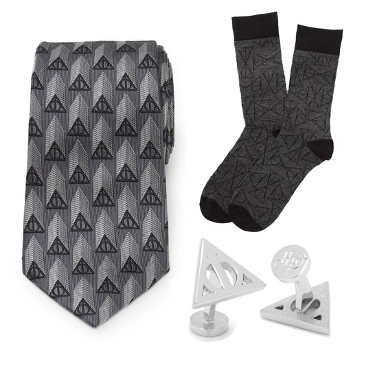 Harry Potter Deathly Hallows Gray Necktie Gift Set by Cufflinks.com