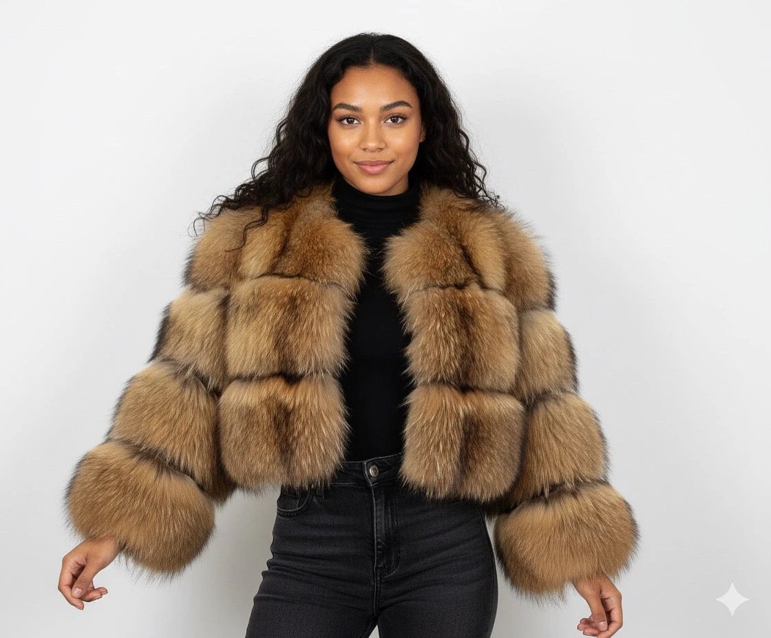 Stitching short coat fluffy long sleeve women by GJG Denim