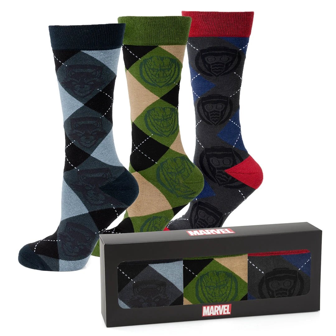 Marvel Guardians of the Galaxy Argyle 3 Sock Pack Gift Set by Cufflinks.com