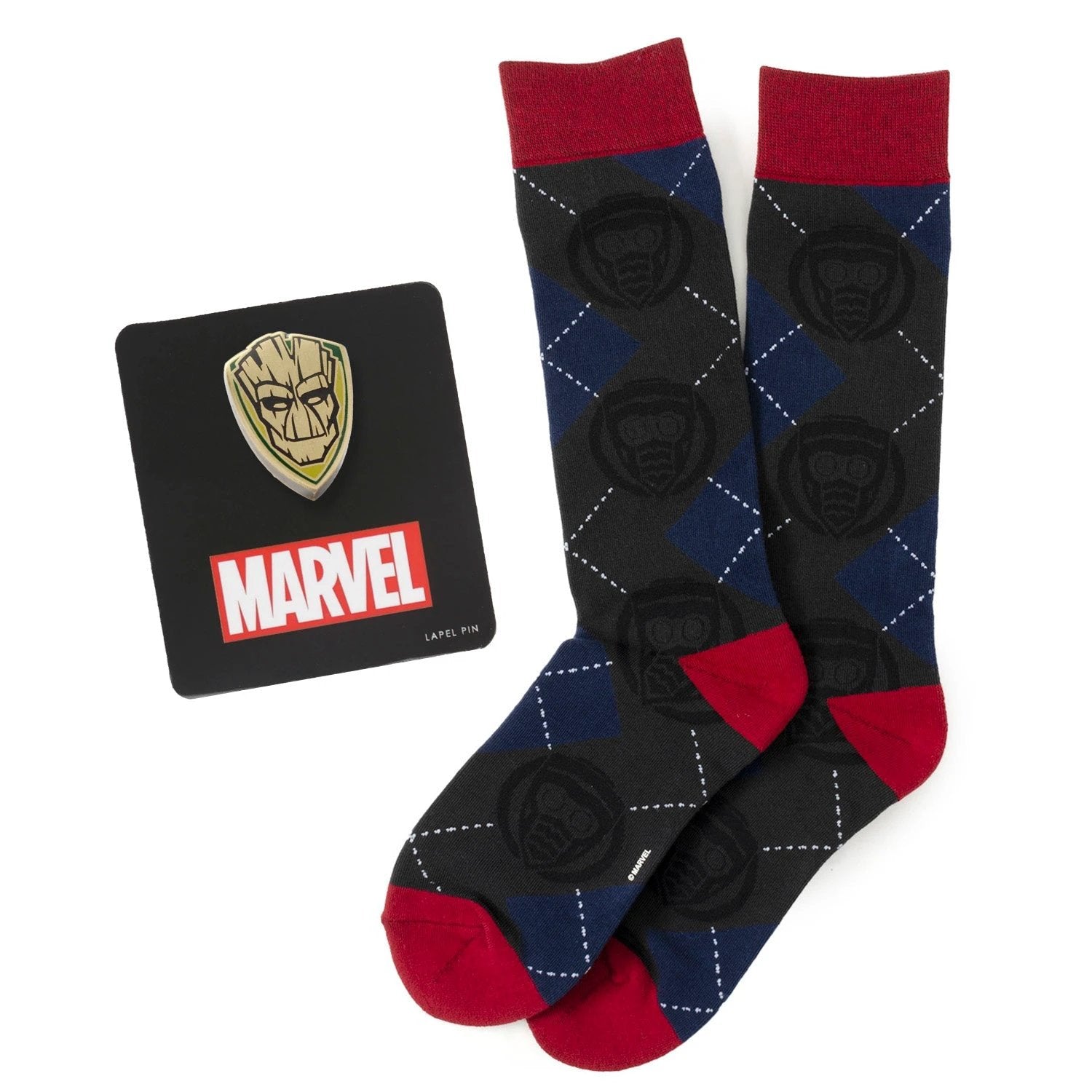 Marvel Guardians of the Galaxy Groot Star-Lord Charcoal Argyle Gift Set by Cufflinks.com