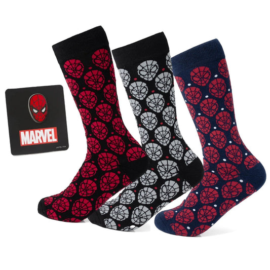 Marvel Spider-Man Dot 3 Pack Socks and Lapel Pin Gift Set by Cufflinks.com