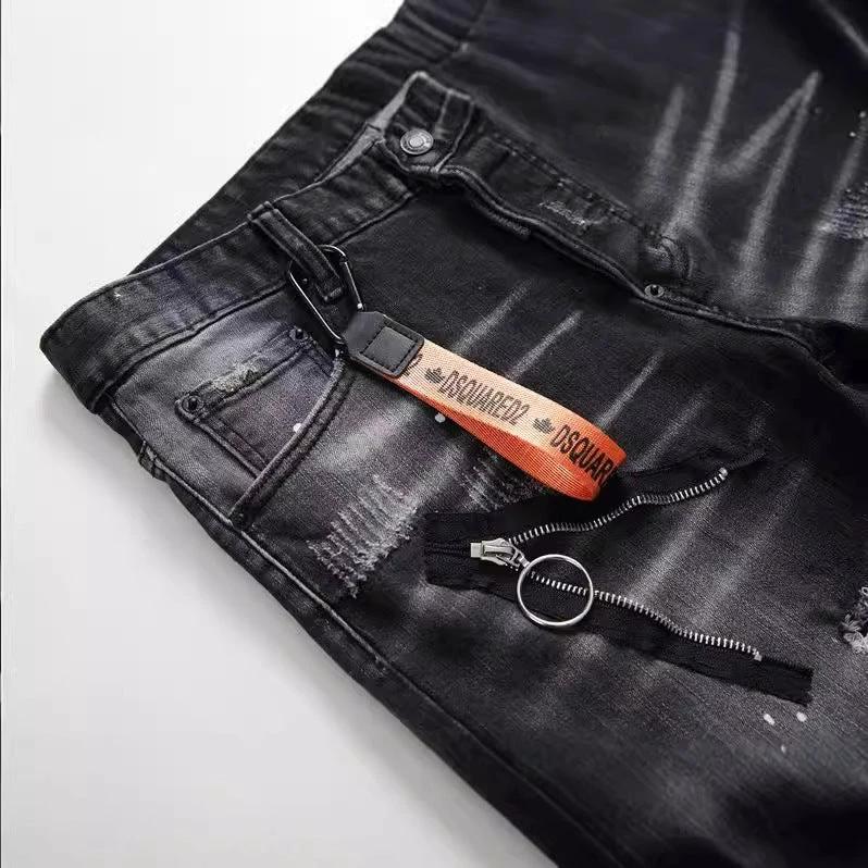 Men's Black And Gray Paint Hole Zipper Decorations Jeans by GJG Denim