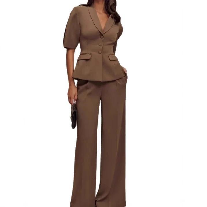 Women's Fashion Casual Elegant Solid Color Short Sleeve Suit by GJG Denim